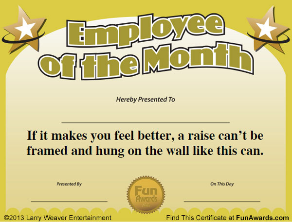 Employee Of The Month Certificate Free Funny Award Template