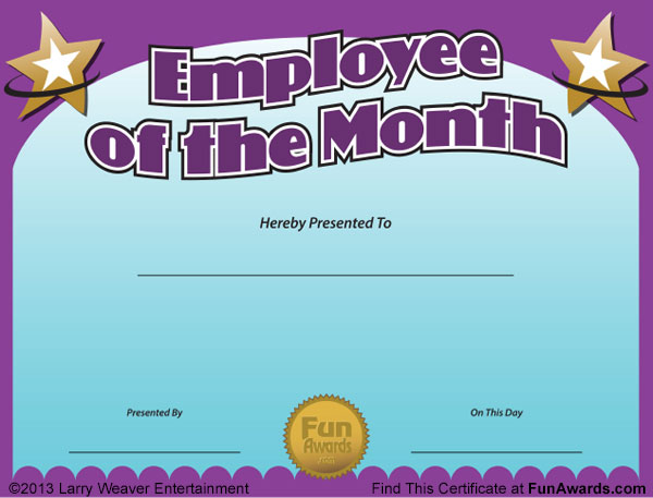 Employee Of The Month Certificate Free Funny Award Template