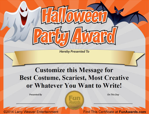 Halloween Party Award Certificate