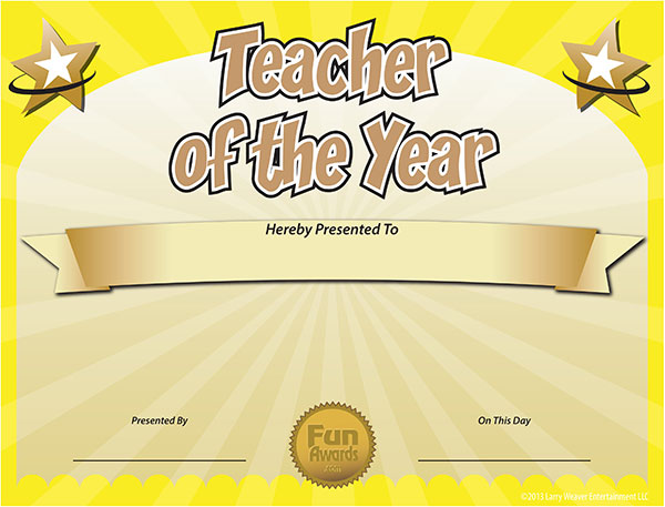 Funny Award Ideas Free Teacher Of The Year Award Certificate Template